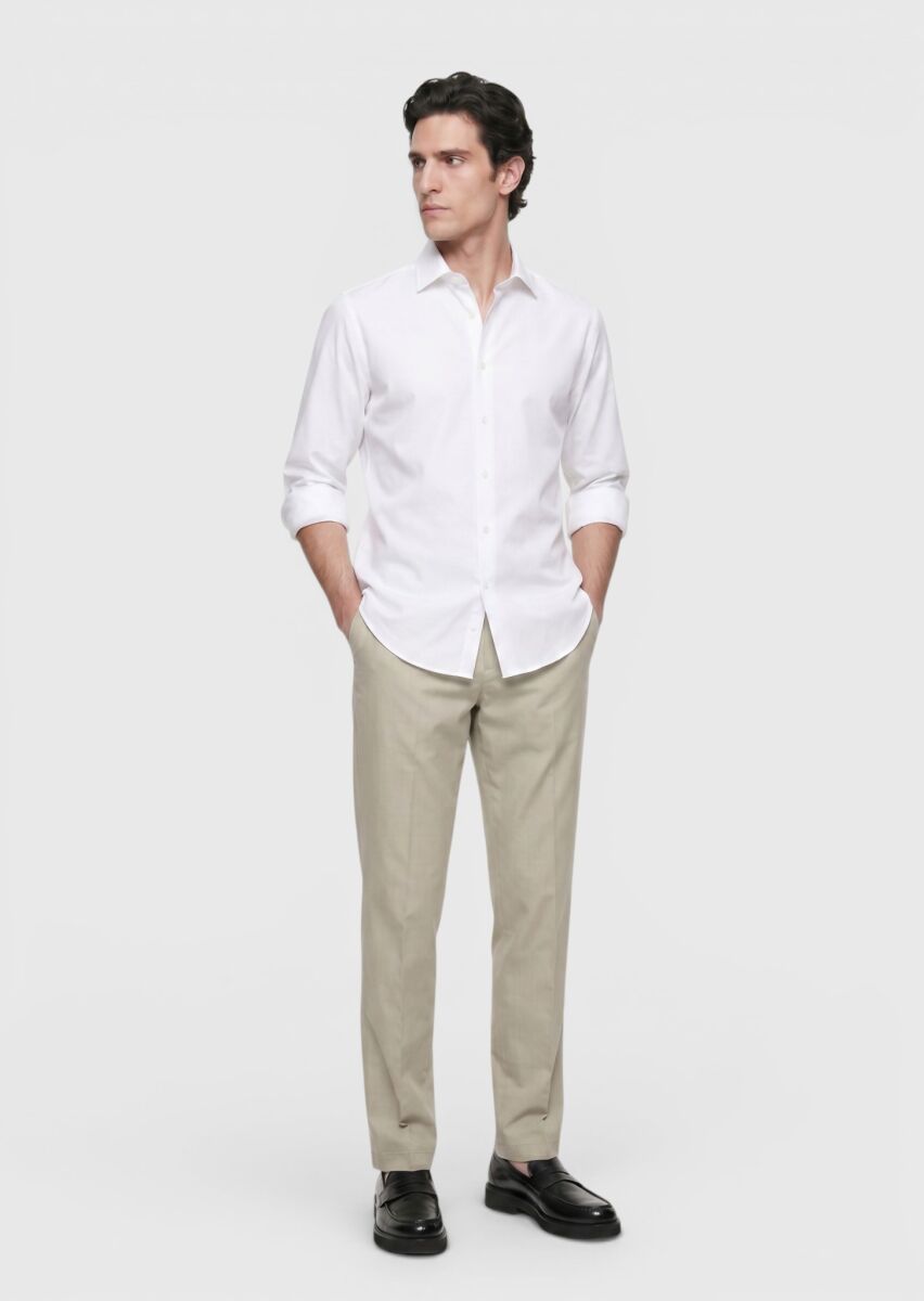 Stone Plain Casual Fit Long Weaving Casual 100% Cotton Shirt - 2