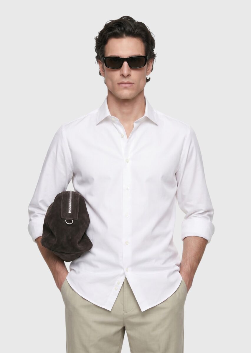 Stone Plain Casual Fit Long Weaving Casual 100% Cotton Shirt - 3