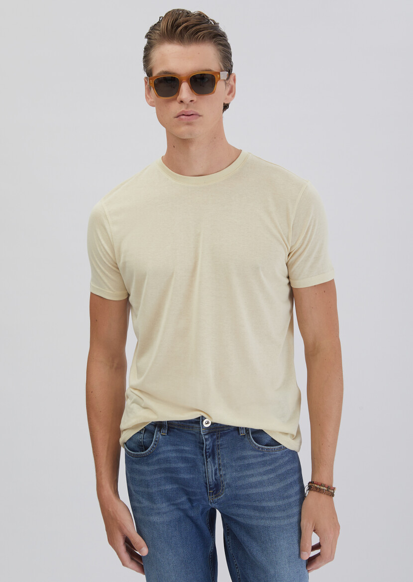 Stone Plain Crew Neck T-Shirt - 3