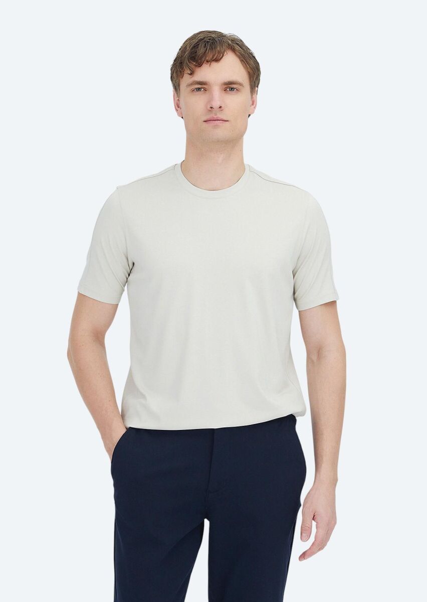 Stone Plain Crew Neck T-Shirt - 1