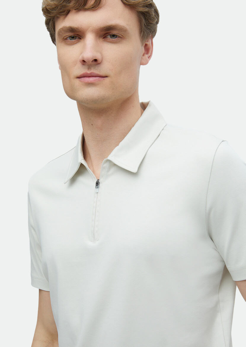 Stone Plain Polo Neck 100% Cotton T-Shirt - 3