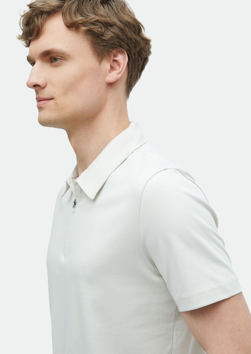 Stone Plain Polo Neck 100% Cotton T-Shirt - 4