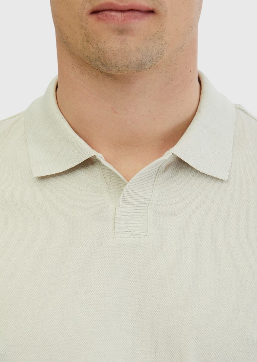 Stone Plain Polo Neck 100% Cotton T-Shirt - 5