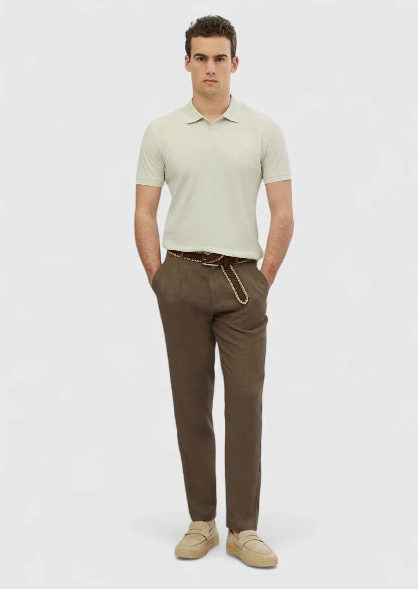 Stone Plain Polo Neck 100% Cotton T-Shirt - 2
