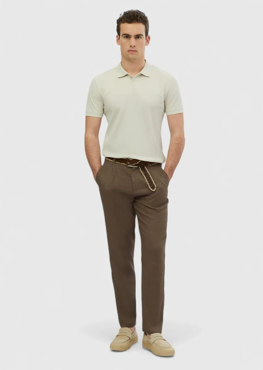 Stone Plain Polo Neck 100% Cotton T-Shirt - 2