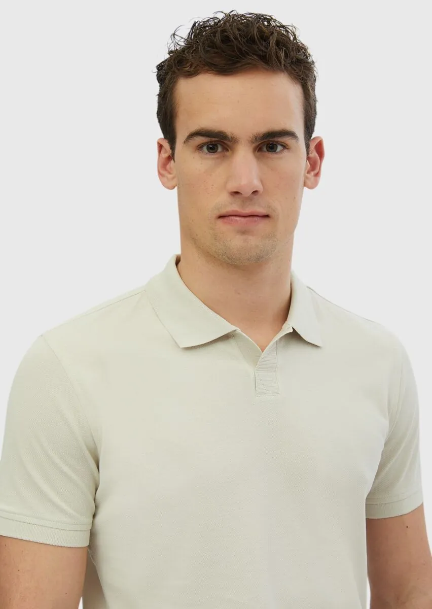 Stone Plain Polo Neck 100% Cotton T-Shirt - 4
