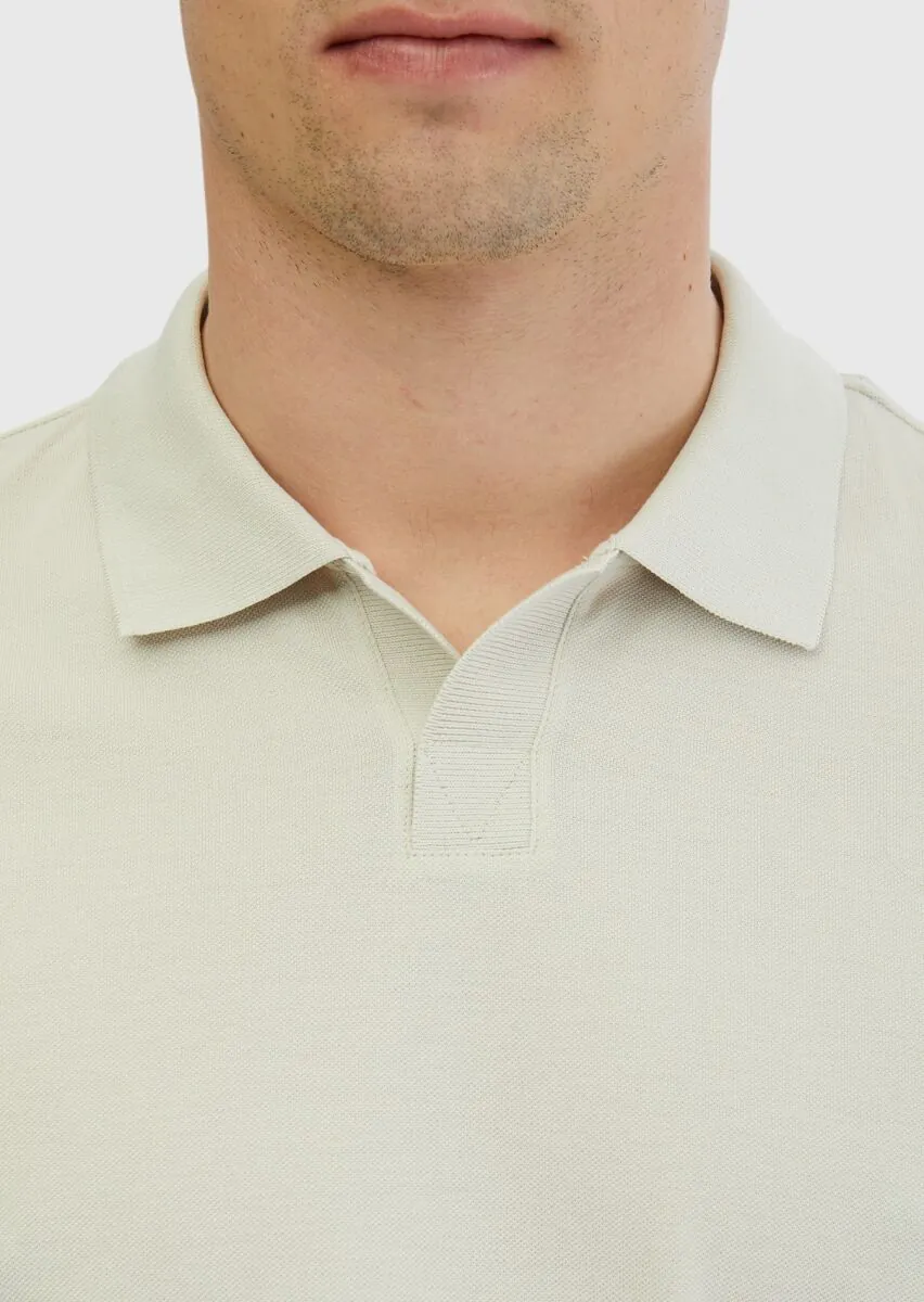 Stone Plain Polo Neck 100% Cotton T-Shirt - 5