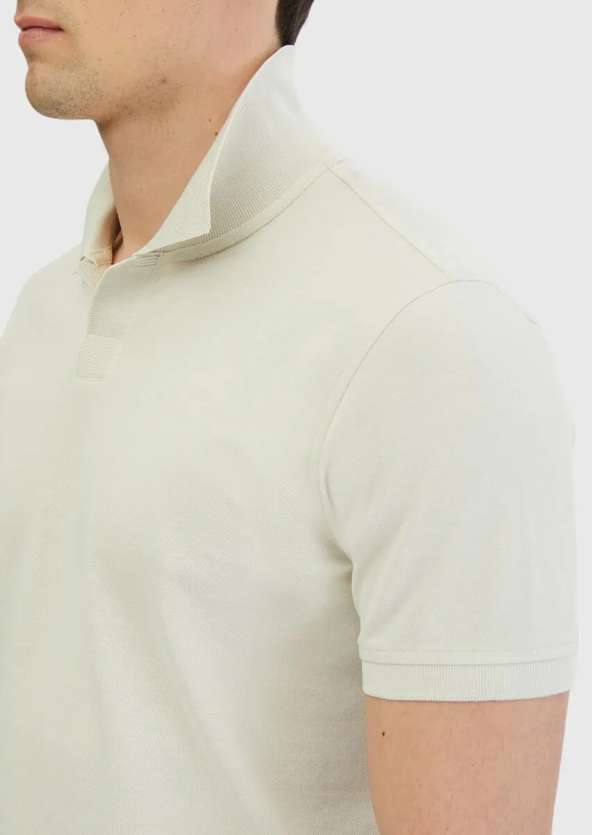Stone Plain Polo Neck 100% Cotton T-Shirt - 6
