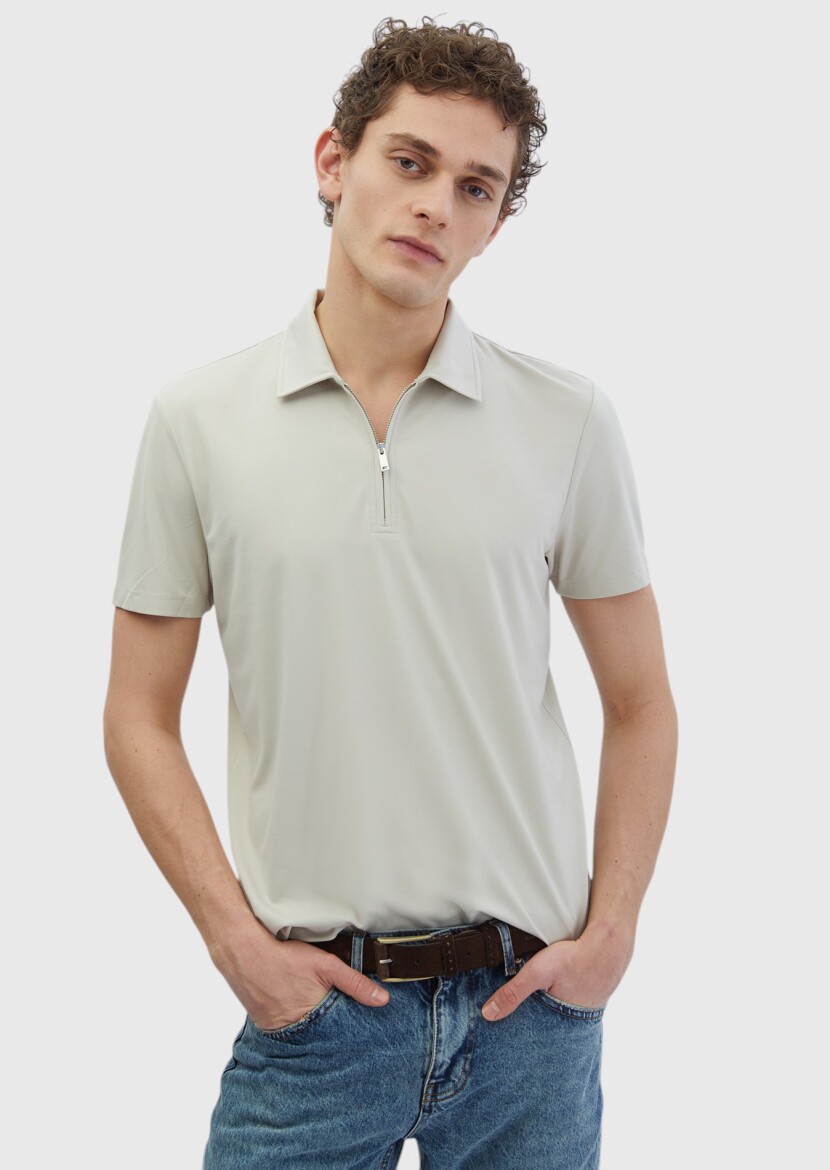 Stone Plain Polo Neck T-Shirt 