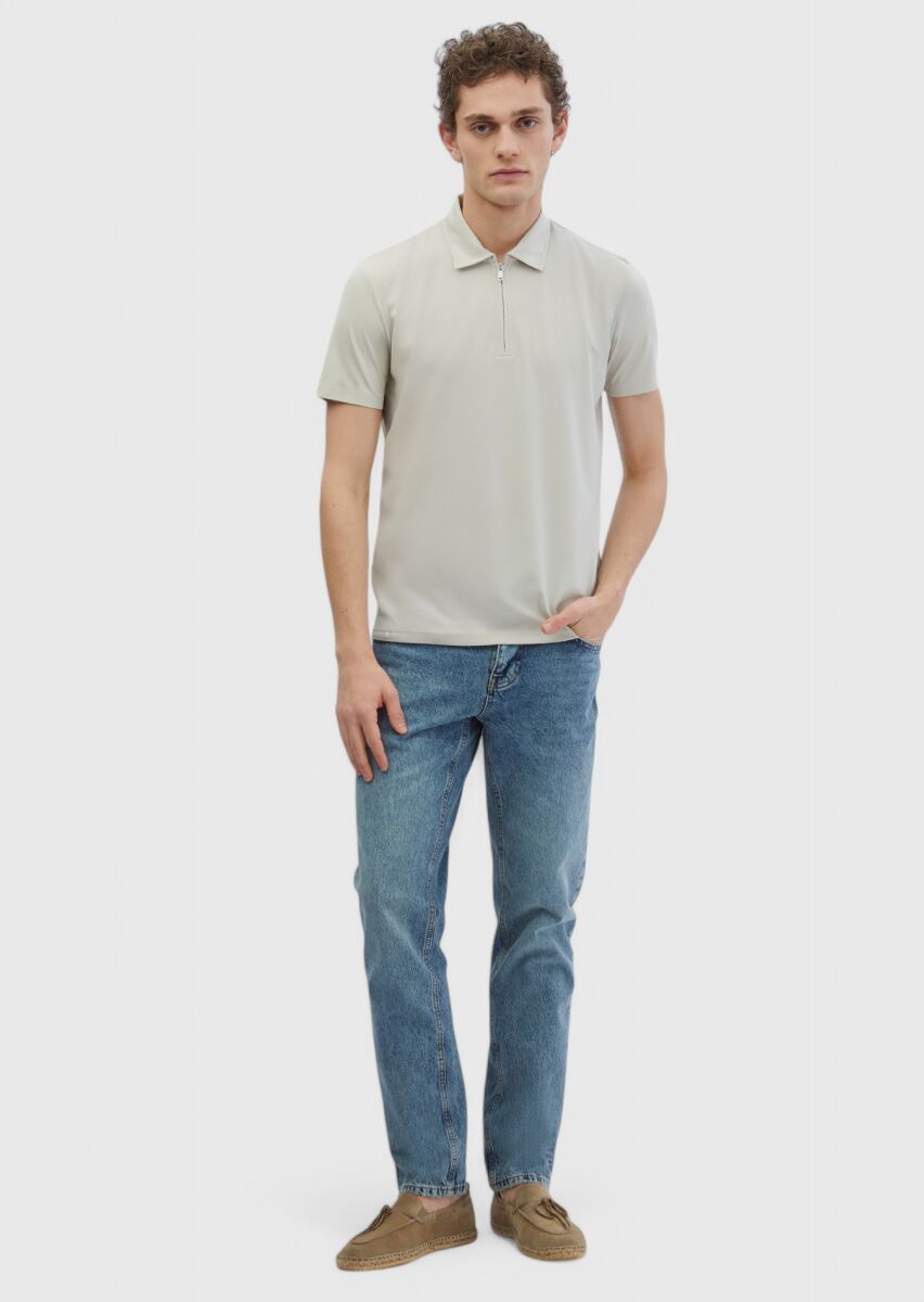 Stone Plain Polo Neck T-Shirt - 2