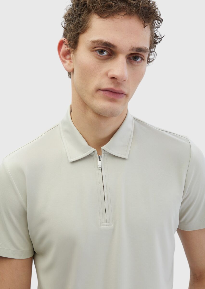 Stone Plain Polo Neck T-Shirt - 3