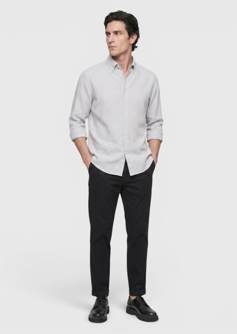 Stone Plain Regular Fit Long Weaving Casual Cotton Blended Shirt - RAMSEY