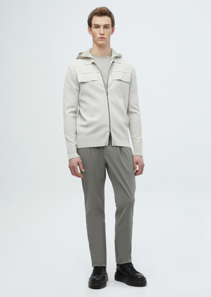 Stone Polo Neck Plain Knitting Cardigan - RAMSEY