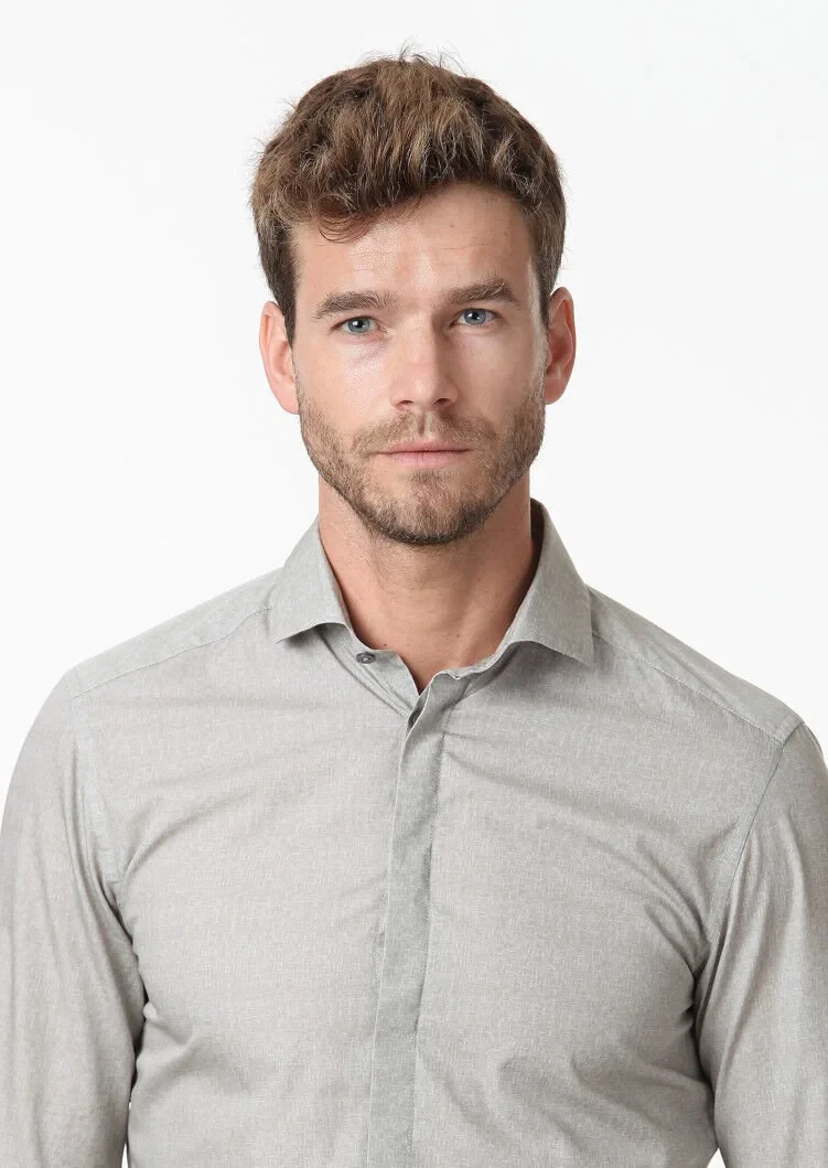 Stone Printed Slim Fit Weaving Casual 100% Cotton Shirt - 3