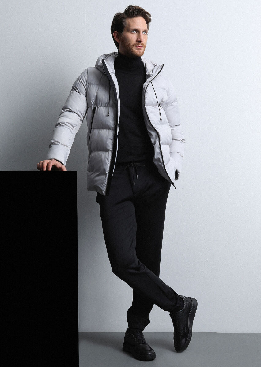 Stone Regular Fit Butterfly Collar Casual Weaving Puffer Coat - 1