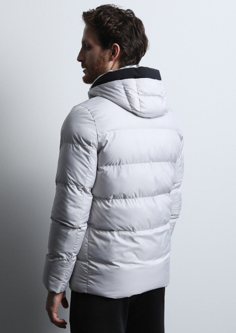 Stone Regular Fit Butterfly Collar Casual Weaving Puffer Coat - 5