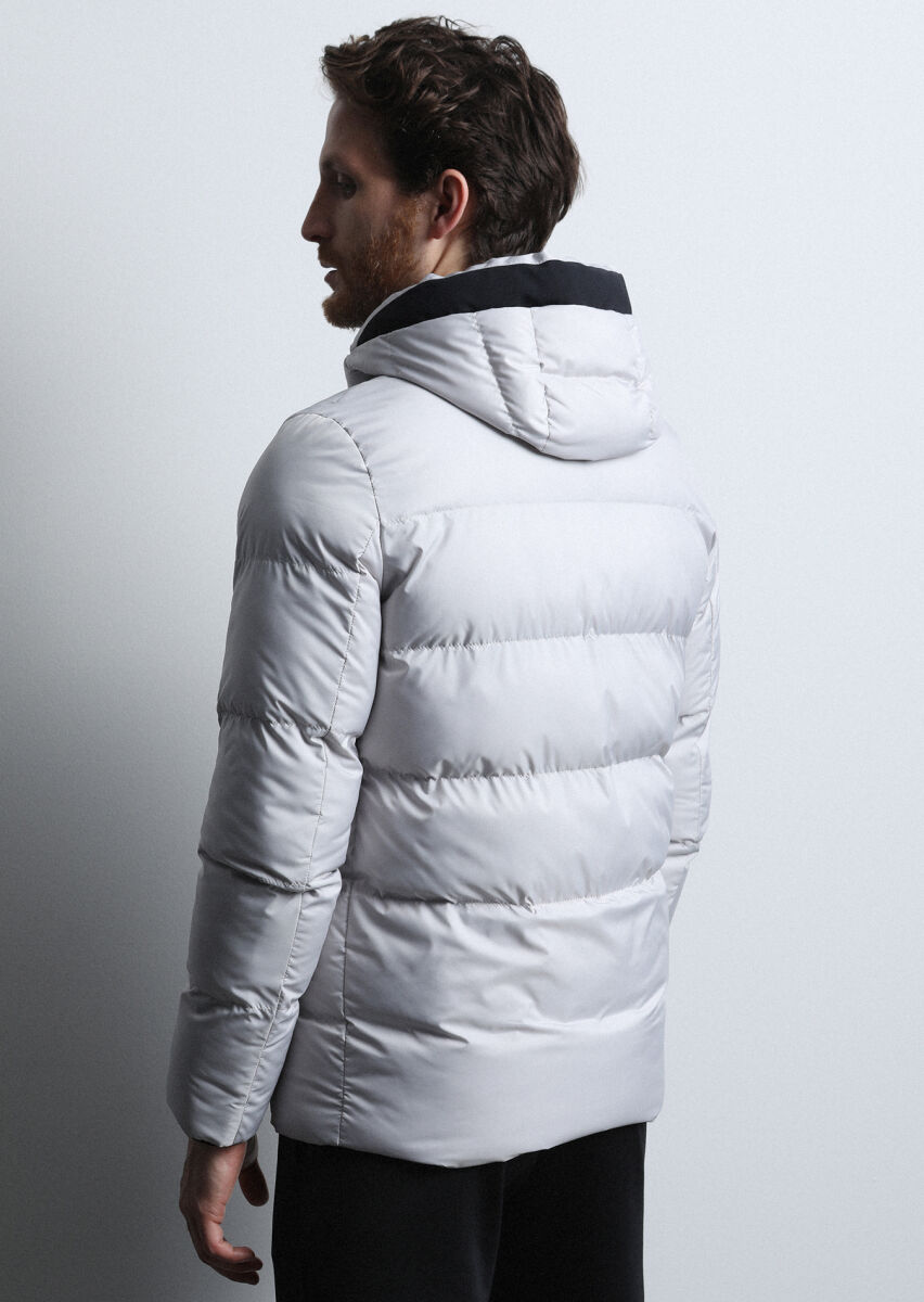 Stone Regular Fit Butterfly Collar Casual Weaving Puffer Coat - 5