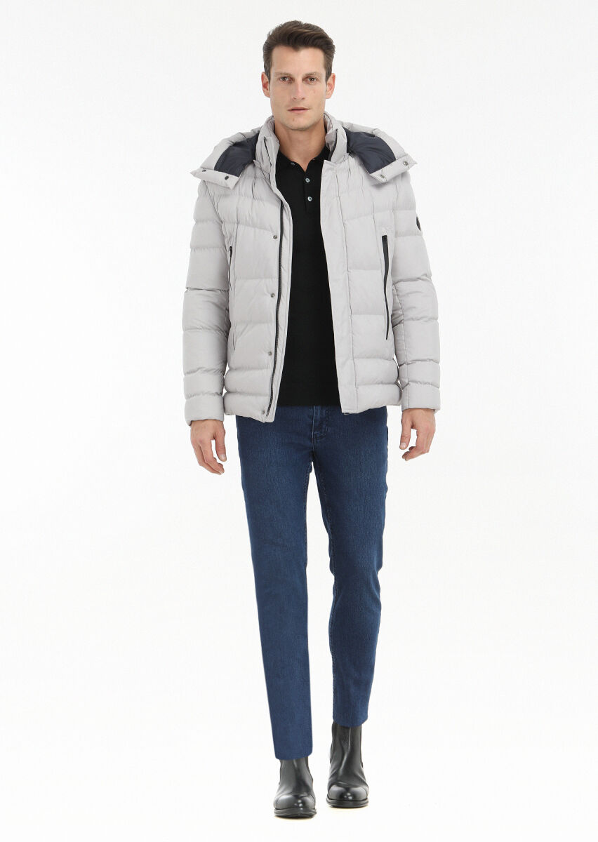 Stone Regular Fit Casual Weaving Removable Hood Coat - 1