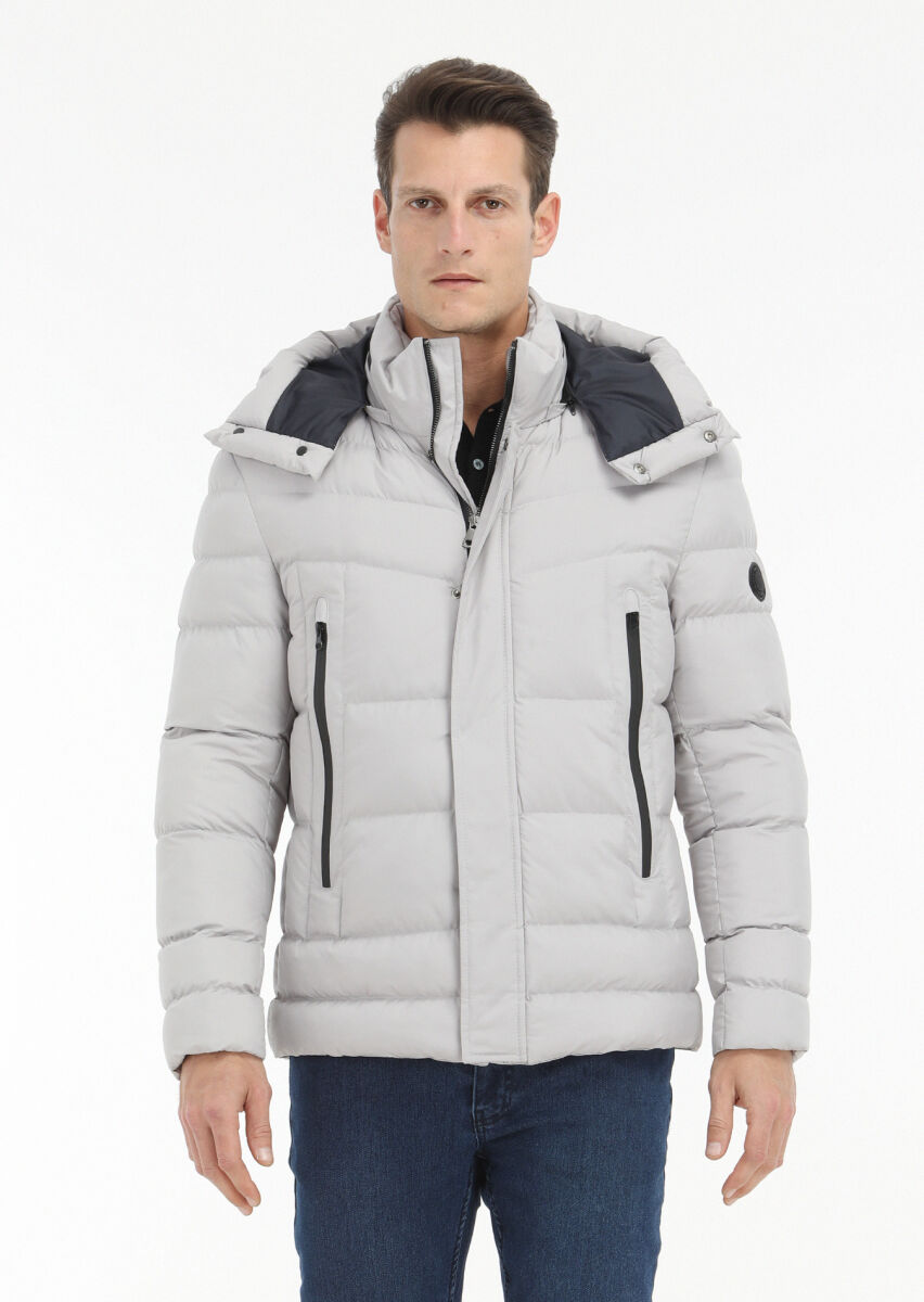 Stone Regular Fit Casual Weaving Removable Hood Coat - 2