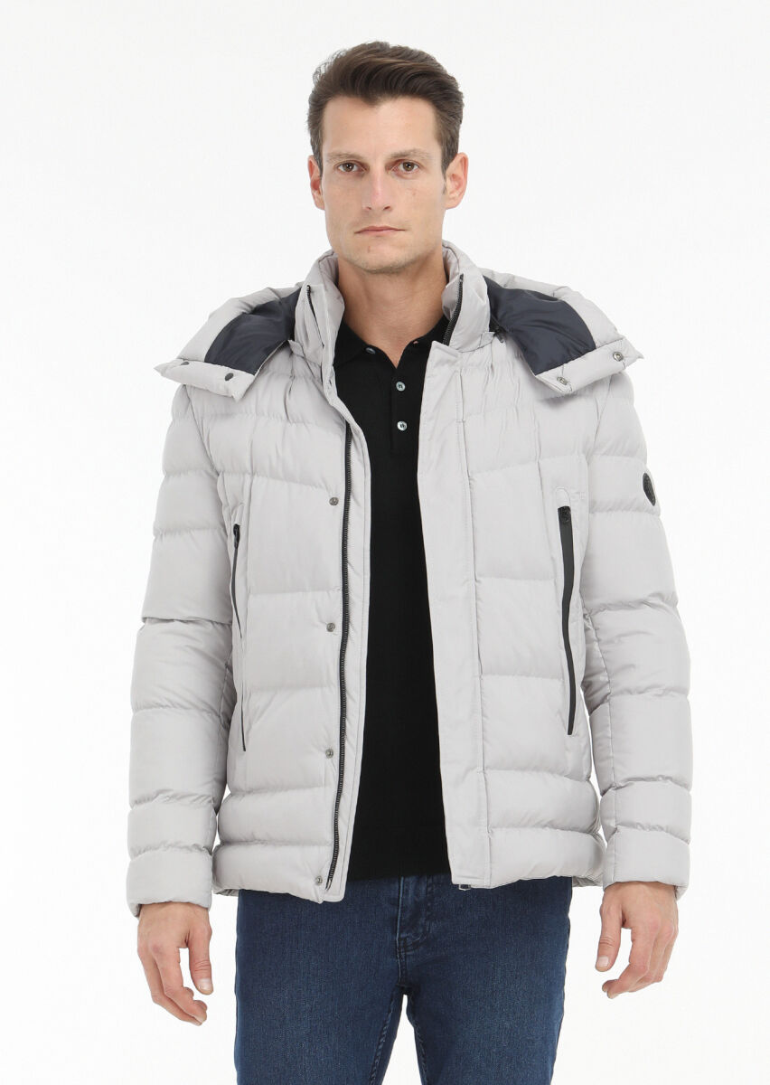 Stone Regular Fit Casual Weaving Removable Hood Coat - 3