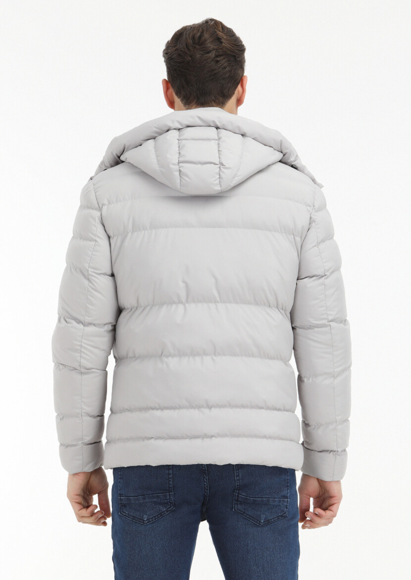 Stone Regular Fit Casual Weaving Removable Hood Coat - 6