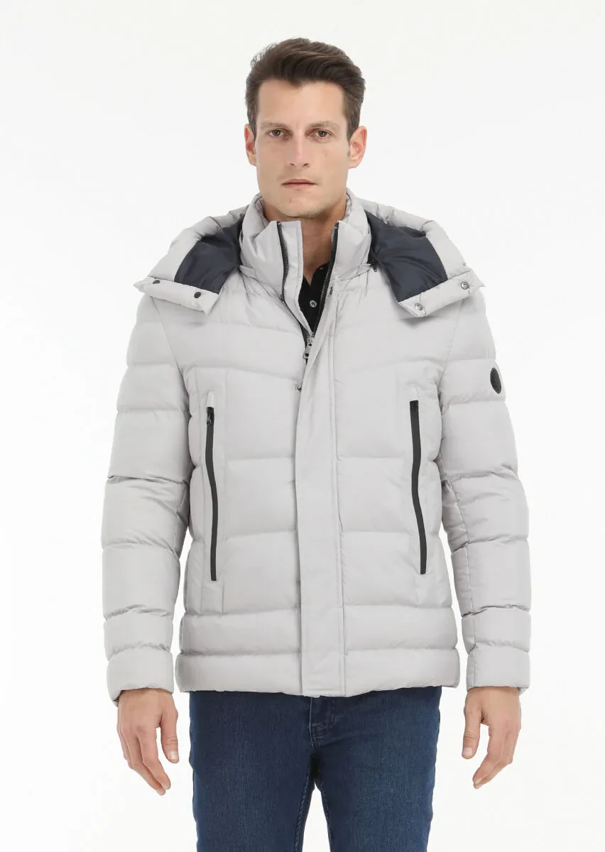 Stone Regular Fit Casual Weaving Removable Hood Coat - 2