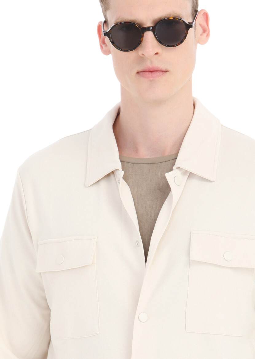 Stone Regular Fit Cotton Blended Lightweight Jacket - 3