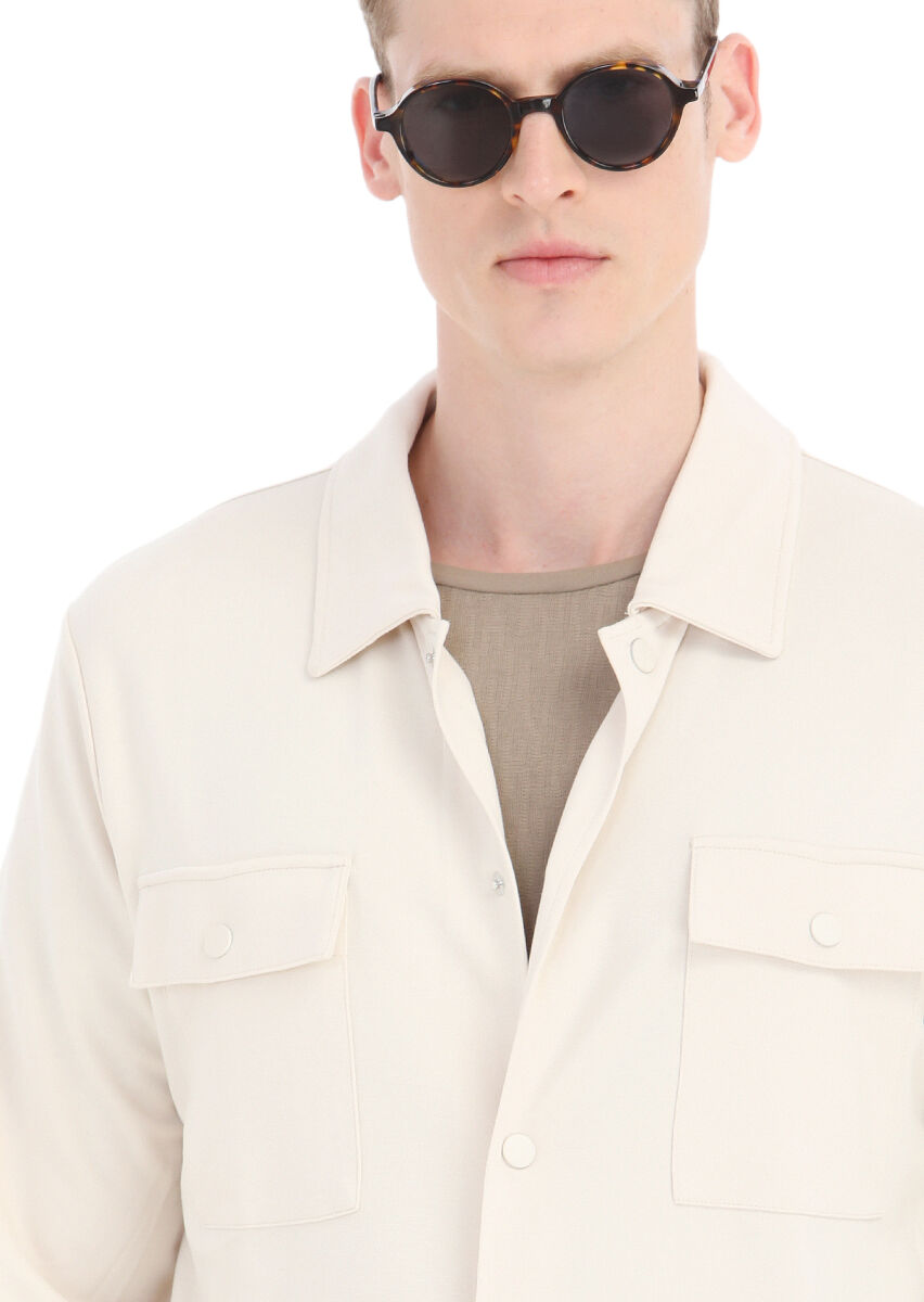 Stone Regular Fit Cotton Blended Lightweight Jacket - 3