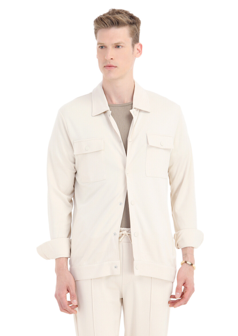 Stone Regular Fit Cotton Blended Lightweight Jacket - 4