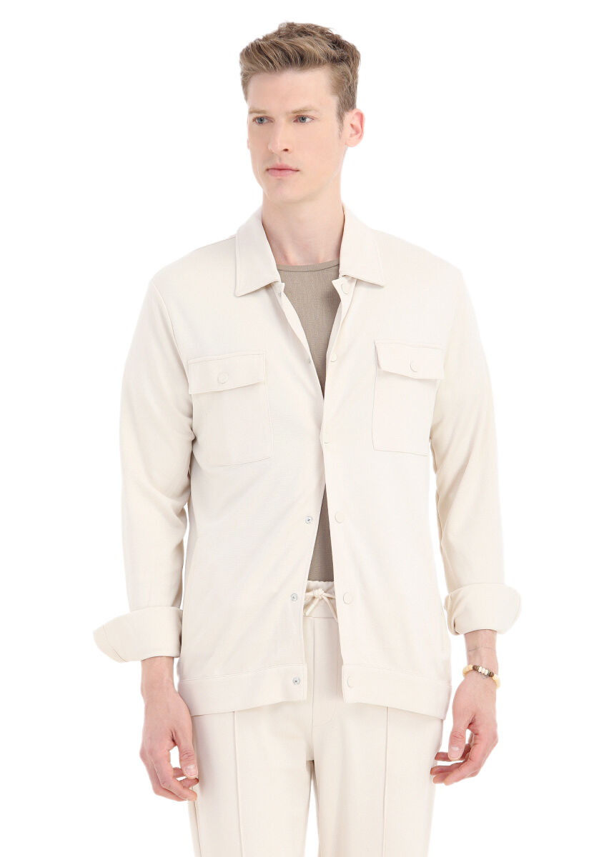 Stone Regular Fit Cotton Blended Lightweight Jacket - 4