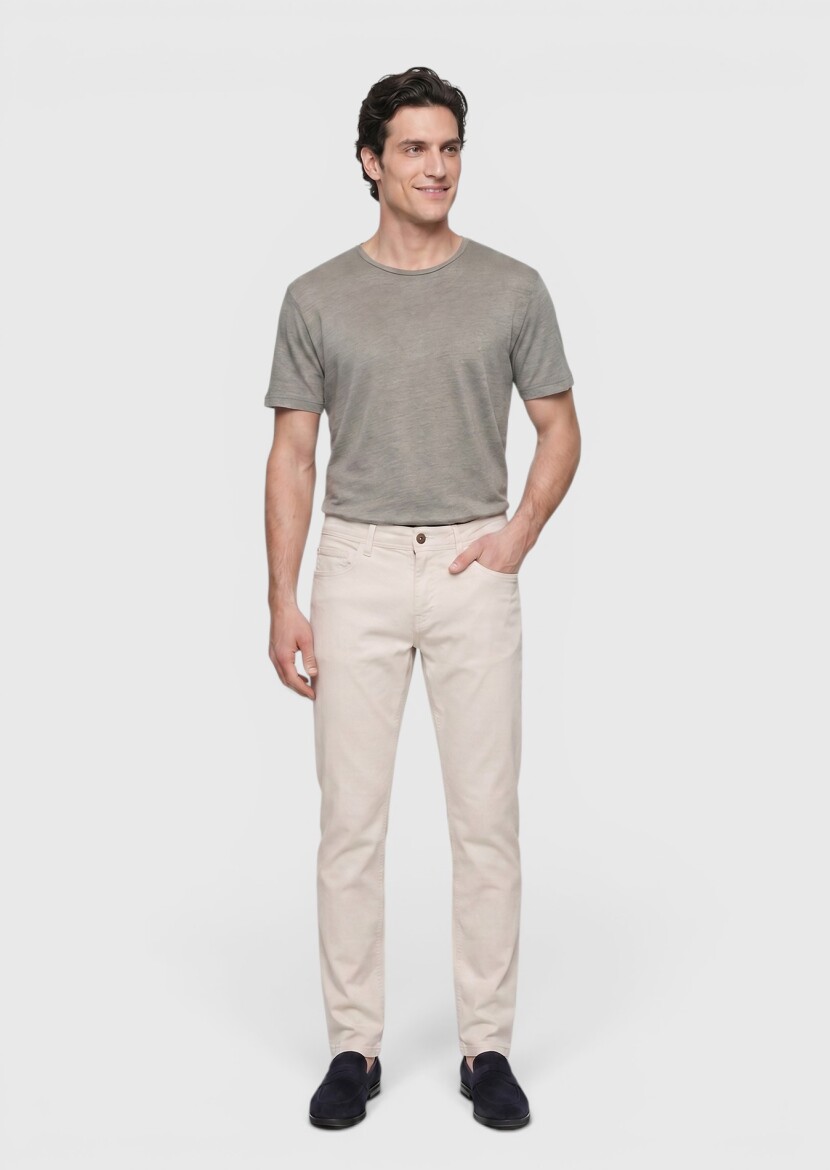 Stone Weaving Slim Fit Casual Cotton Blended Trousers 