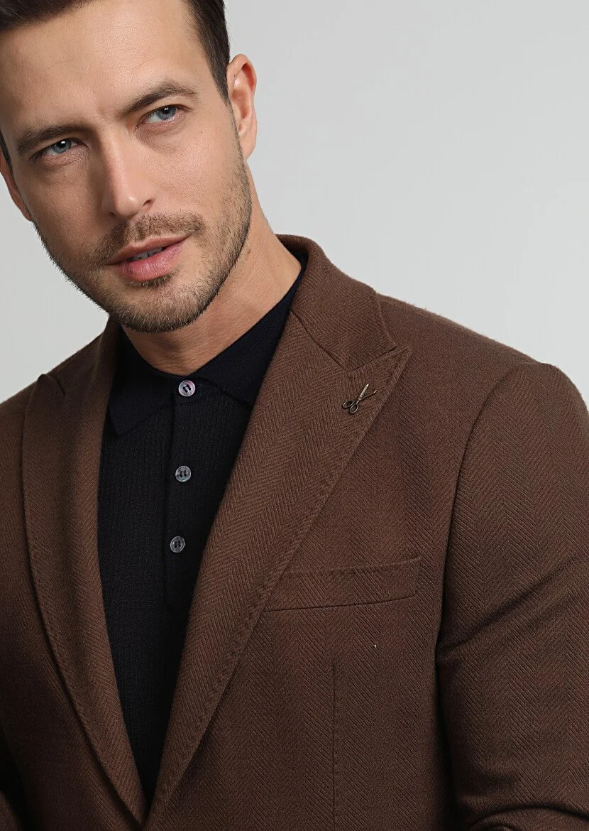 Tarçın Desenli Zeroweight Slim Fit Yün Karışımlı Örme Ceket - 2