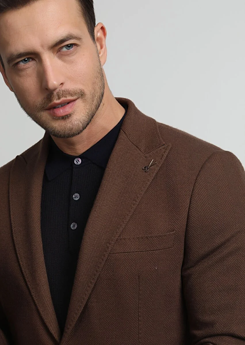 Tarçın Desenli Zeroweight Slim Fit Yün Karışımlı Örme Ceket - 2