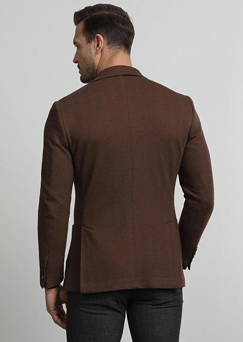 Tarçın Desenli Zeroweight Slim Fit Yün Karışımlı Örme Ceket - 4
