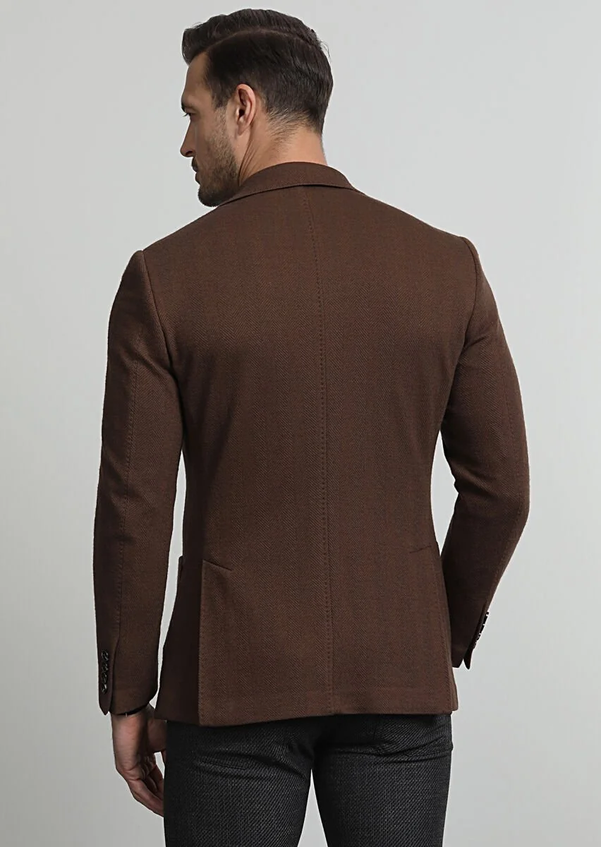 Tarçın Desenli Zeroweight Slim Fit Yün Karışımlı Örme Ceket - 4