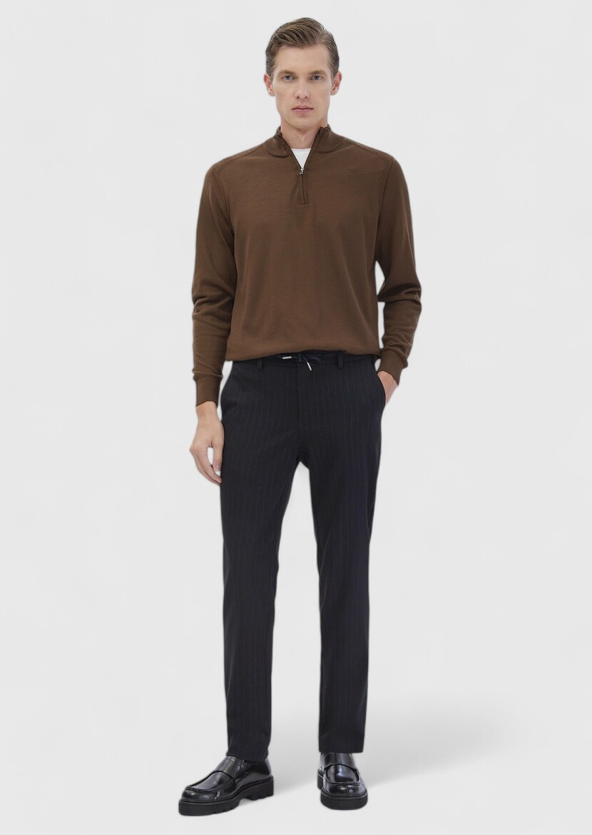 Tarçın Yarım Balıkçı Yaka Düz Örgü Yün Karışımlı Triko Kazak 