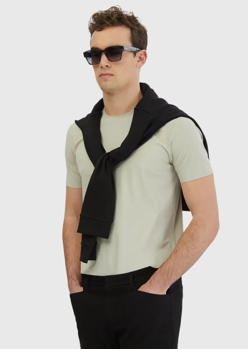 Taş Düz Bisiklet Yaka T-Shirt - 1