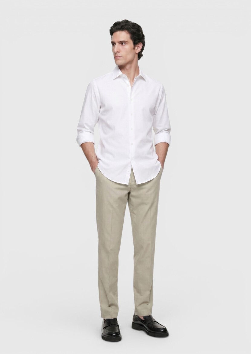 Taş Düz Casual Fit Uzun Dokuma Casual %100 Pamuk Gömlek - 2