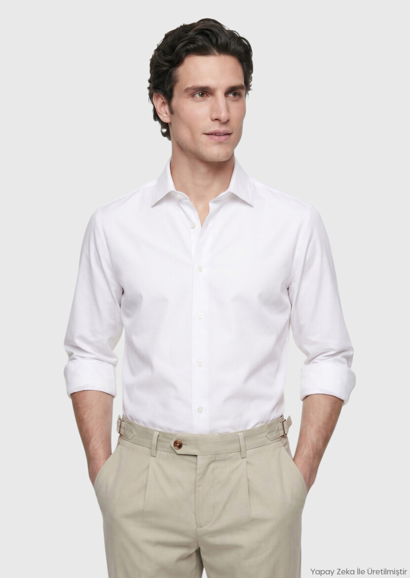 Taş Düz Casual Fit Uzun Dokuma Casual %100 Pamuk Gömlek - RAMSEY