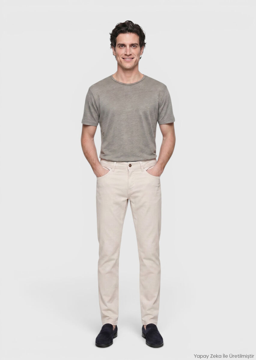 RAMSEY Taş Düz Dokuma Slim Fit Casual Pamuk Karışımlı Pantolon görsel 3