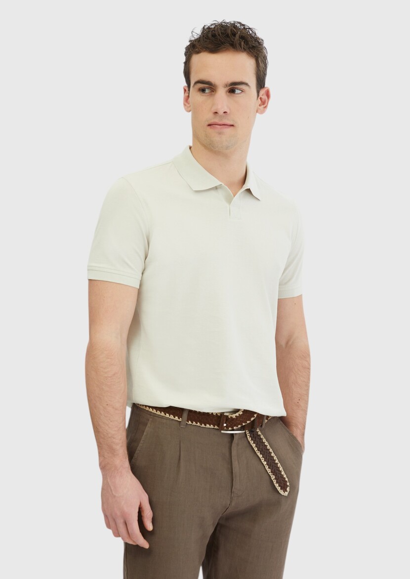 Taş Düz Polo Yaka %100 Pamuk T-Shirt - 3