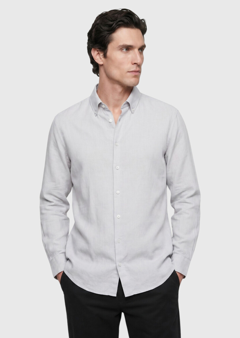 Taş Düz Regular Fit Uzun Dokuma Casual Pamuk Karışımlı Gömlek 