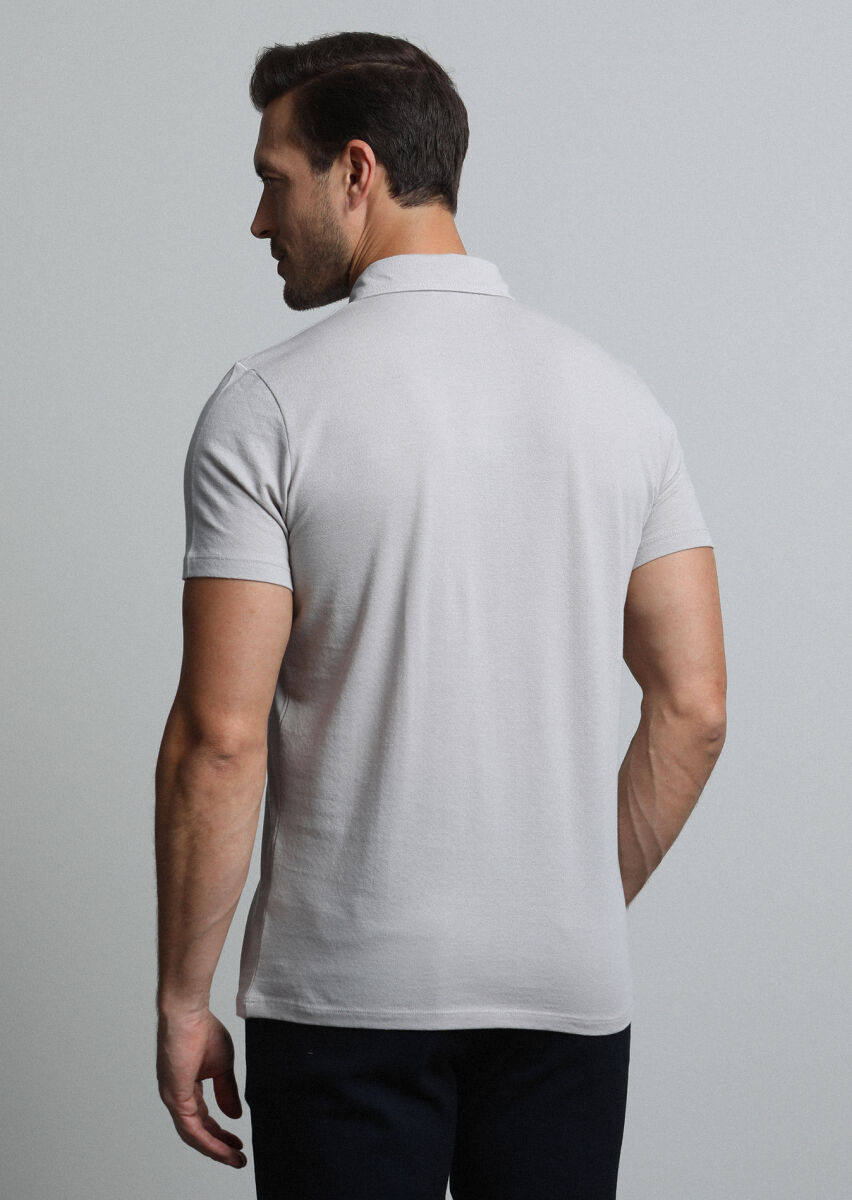 Taş Jakarlı Polo Yaka %100 Pamuk T-Shirt - 5