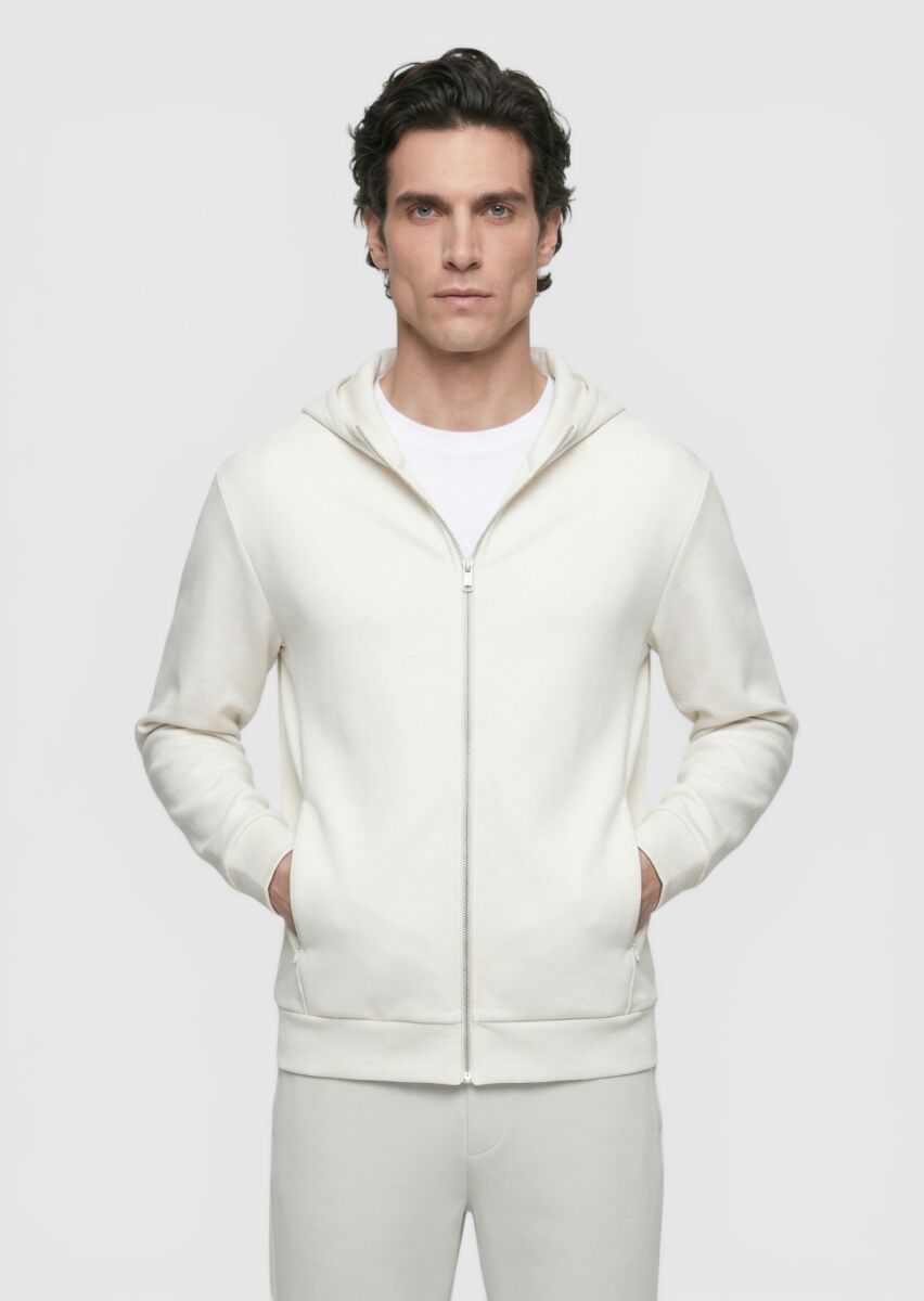 Taş Kapüşonlu Düz Sweatshırt - 1