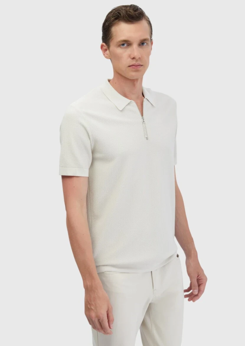 Taş Polo Yaka Jakarlı Triko - 3