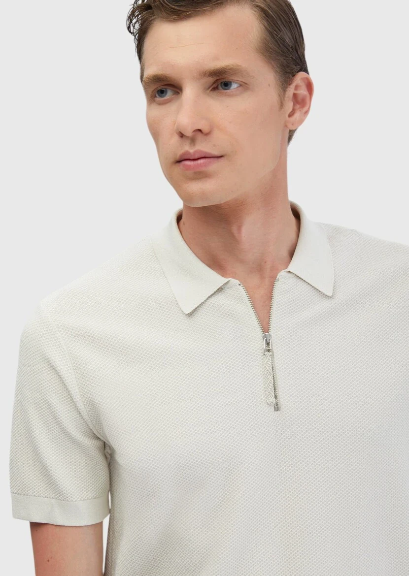 Taş Polo Yaka Jakarlı Triko - 4