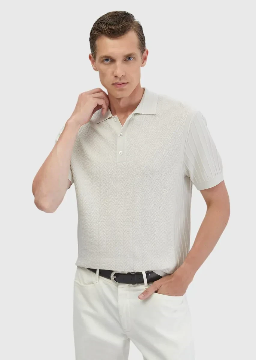 Taş Polo Yaka Jakarlı Triko - 1