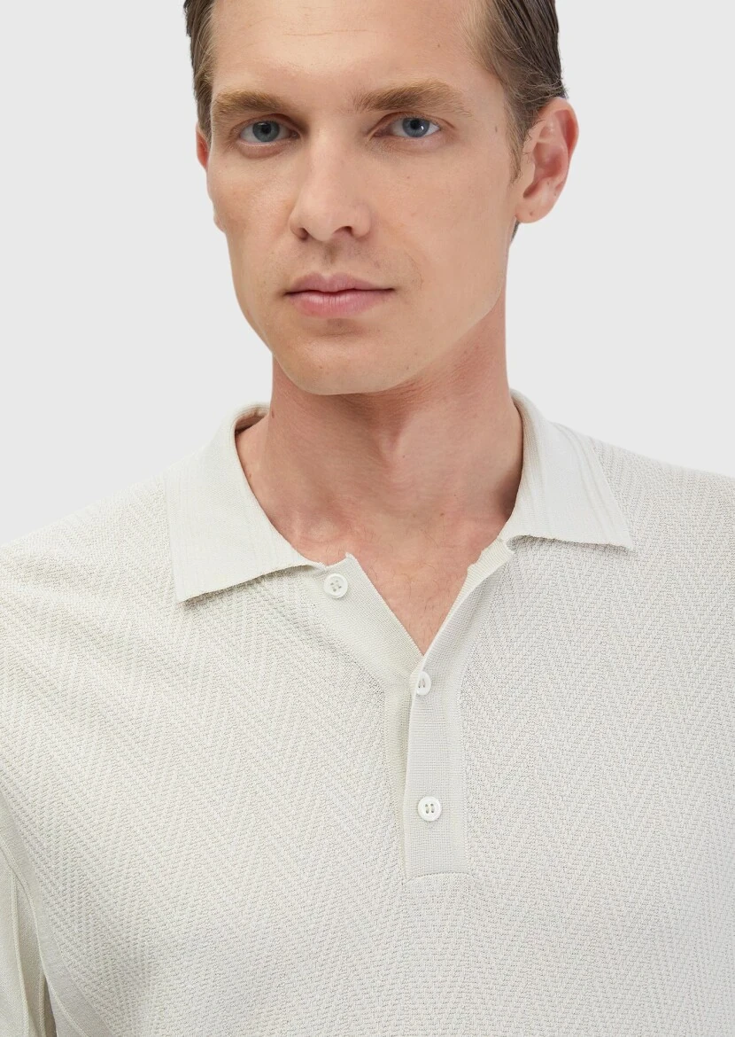 Taş Polo Yaka Jakarlı Triko - 3