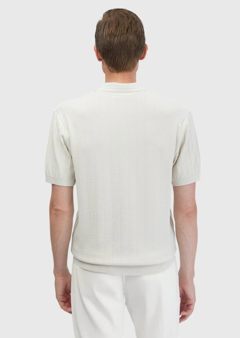 Taş Polo Yaka Jakarlı Triko - 5
