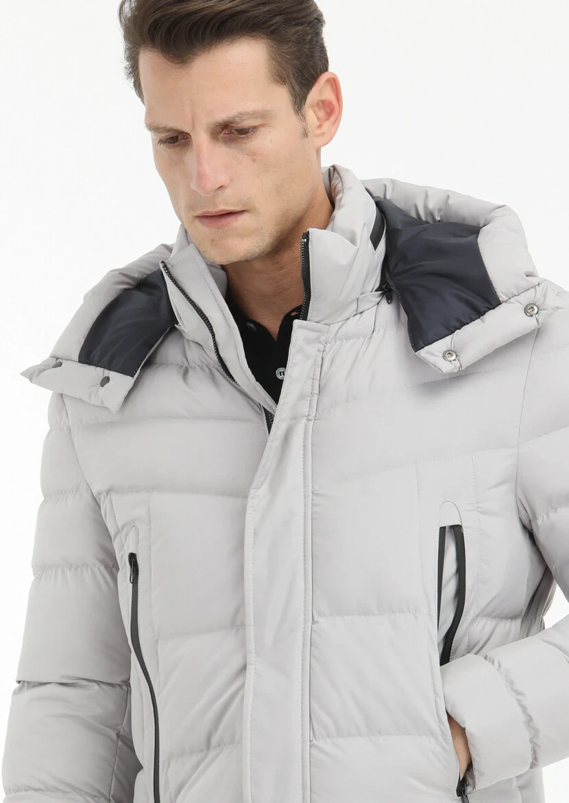 Taş Regular Fit Kapüşonlu Casual Dokuma Mont - 4